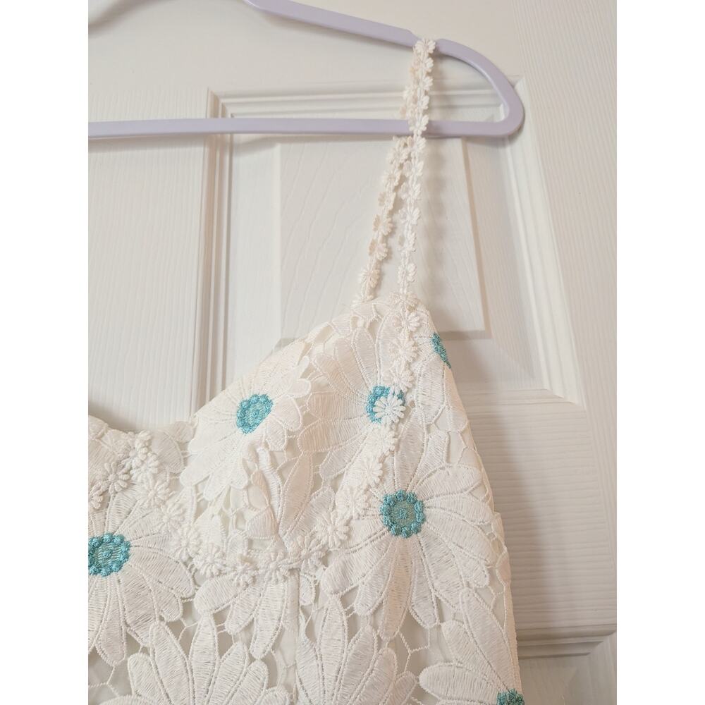 SAYLOR White Calibria Midi Dress w/ Mint Blue Daisy Flowers & Daisy Straps - Picture 4 of 12